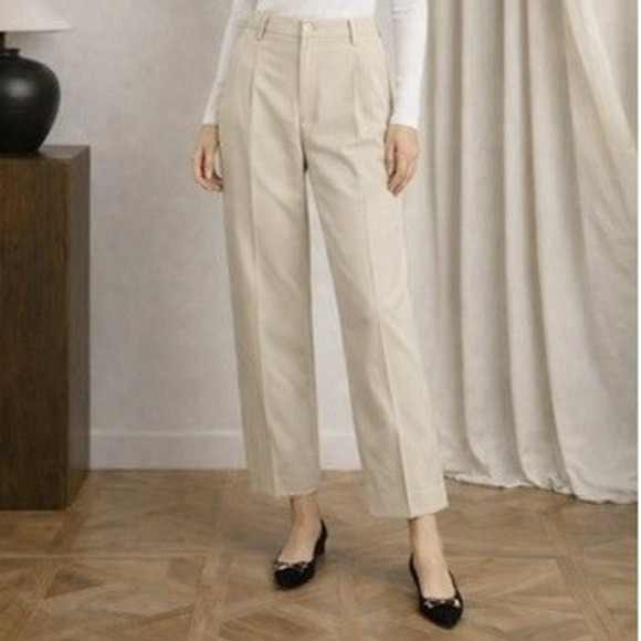 Commense Pants - NWT Commense Tan High Waist Pleated Cropped Trouser XS